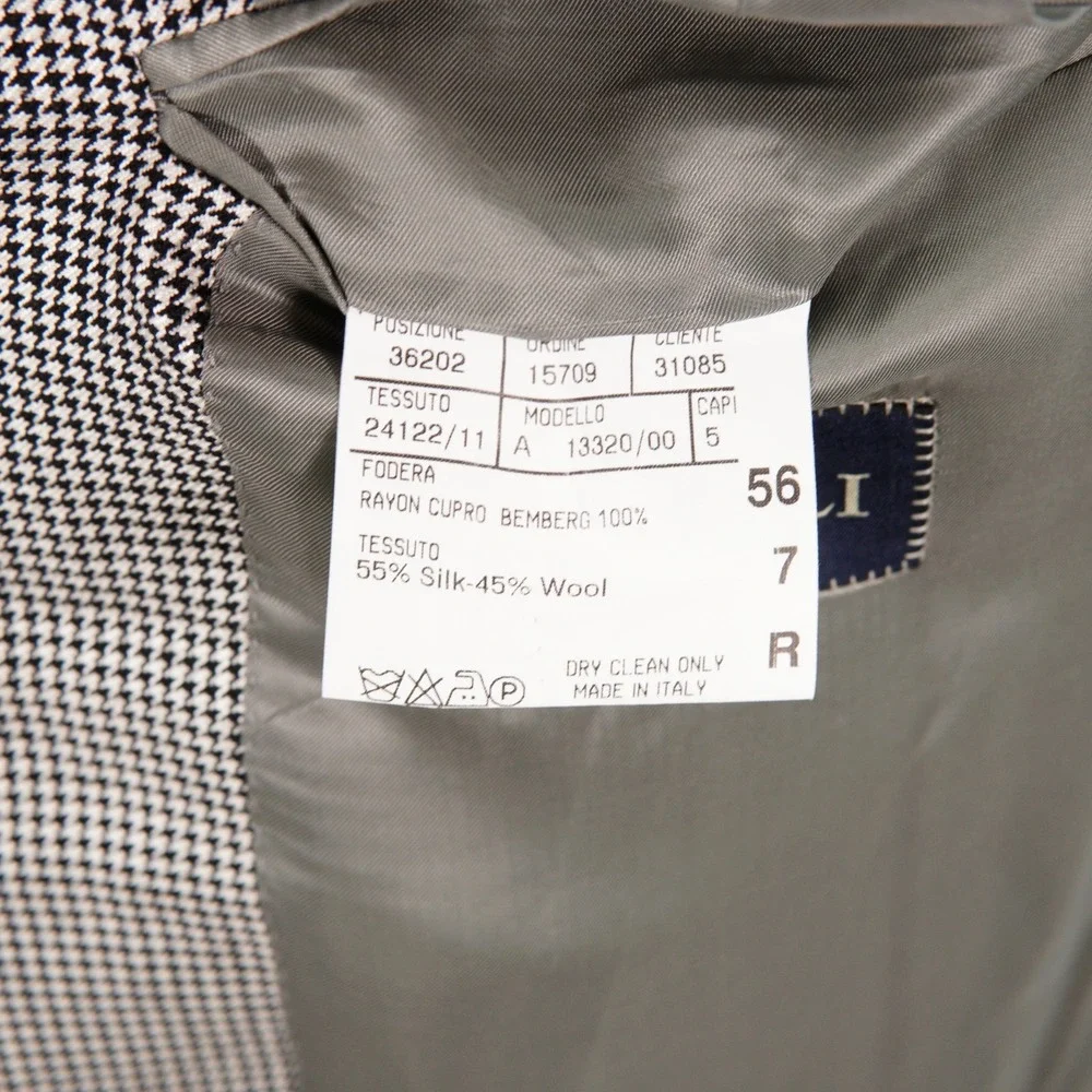 Canali Silk Wool White Black Houndstooth Sport Coat 44L